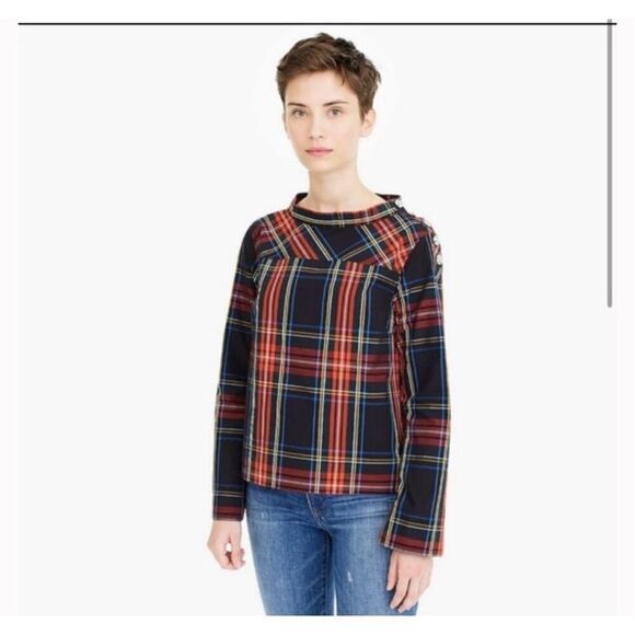 J.Crew Funnelneck shirt in Stewart tartan with jeweled buttons on shoulder stewa - Picture 8 of 12